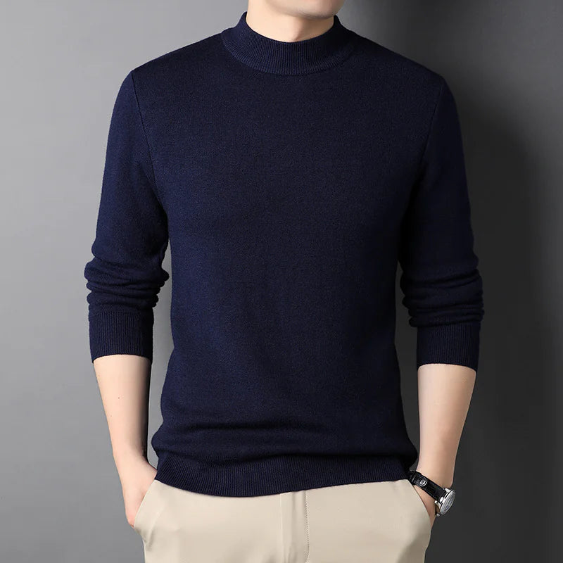 Men's Thick Knit Half-High Collar Pullover Sweater