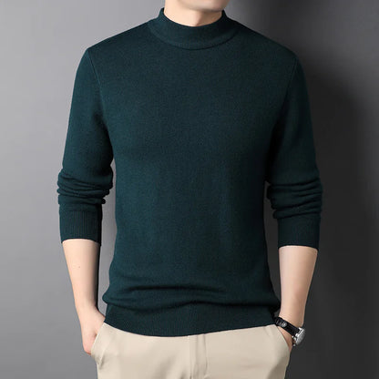 Men's Thick Knit Half-High Collar Pullover Sweater