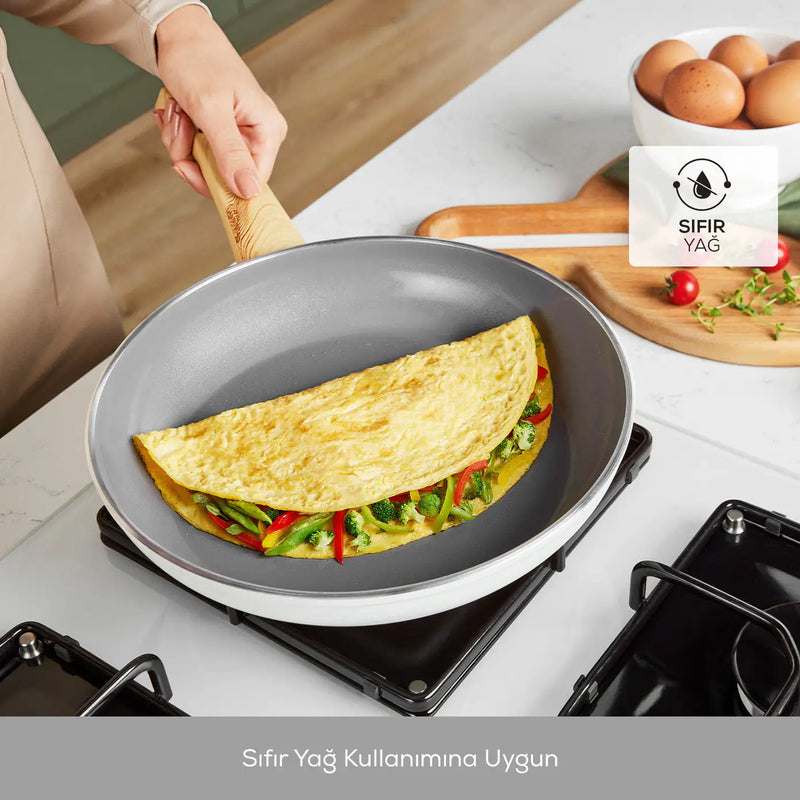 Karaca Swiss Crystal 6 Pieces Midi Pan and Cookware Set - Creamy - The Snow Owls