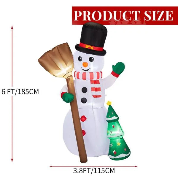6.2FT Lighted Christmas Inflatable Decoration, Inflatable Snowman Holding Broom, Funny Blow Up Yard Decorations With Built-in LED Lights For Holiday Party Front Yard Lawn Garden Decor