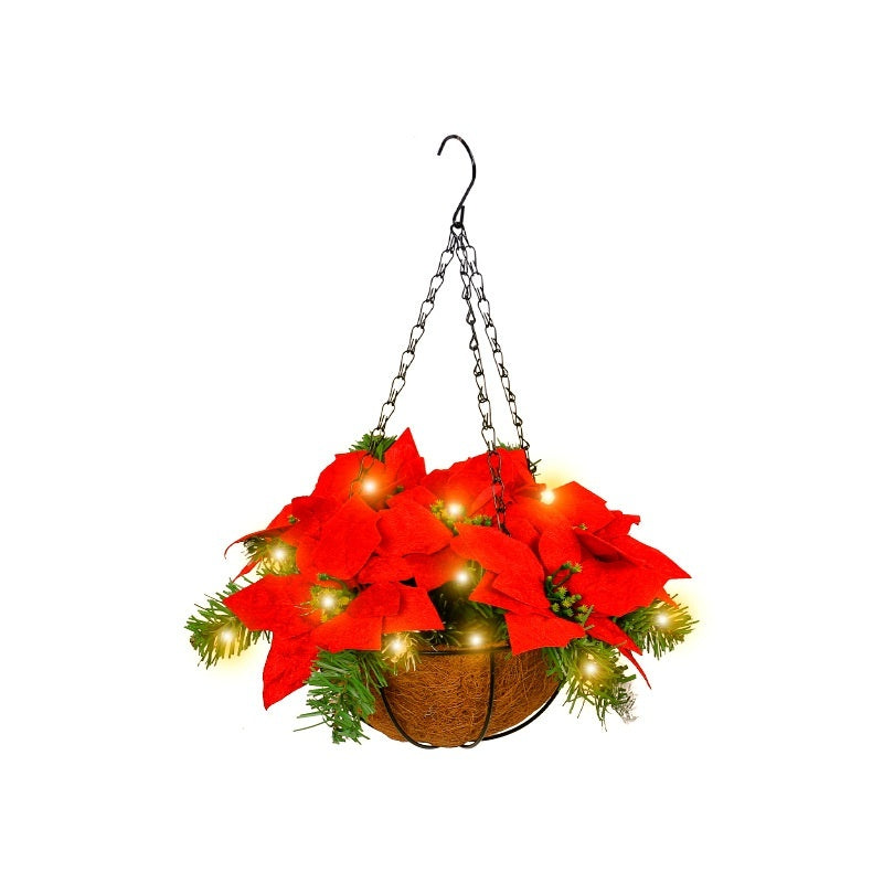 Red Christmas Flower Hanging Basket Artificial Flower Wall Hanging Door Decorations