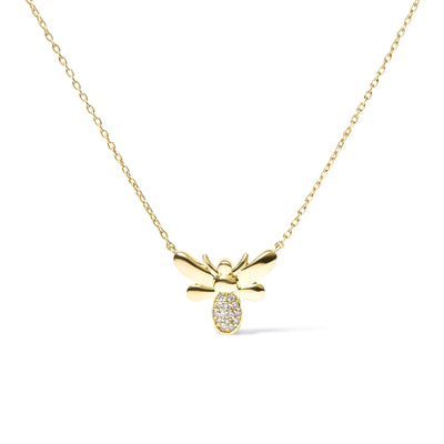 10K Yellow Gold Diamond Accented Bumble Bee Pendant 18" Inch Necklace (H-I Color, I1-I2 Clarity) - The Snow Owls