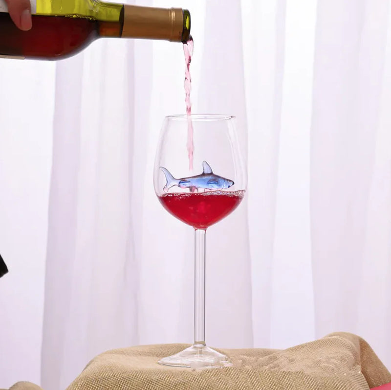 Shark Inside Red Wine Glass - The Snow Owls