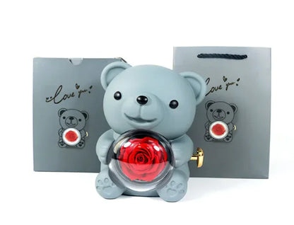 Eternal Rose Teddy Bear Jewelry Box & Necklace