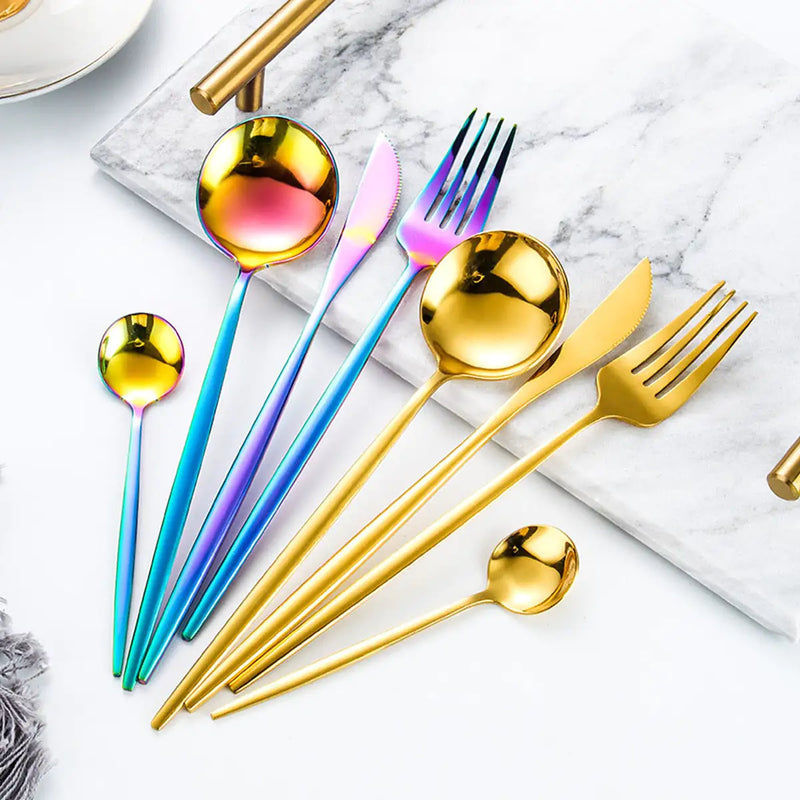 24pcs Gold Stainless Steel Cutlery Set - The Snow Owls