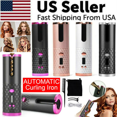Hair Curler LCD Cordless Auto Rotating Waver Curling Iron Ceramic Wireless USA - The Snow Owls