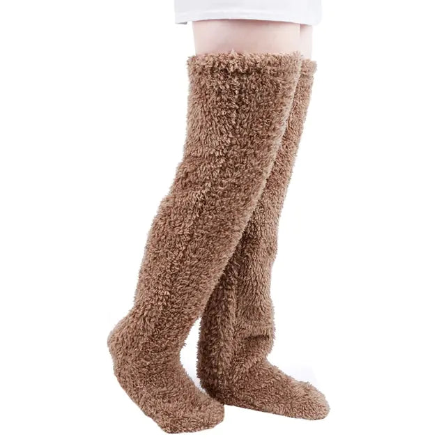 Over Knee High Fuzzy Long Socks - The Snow Owls