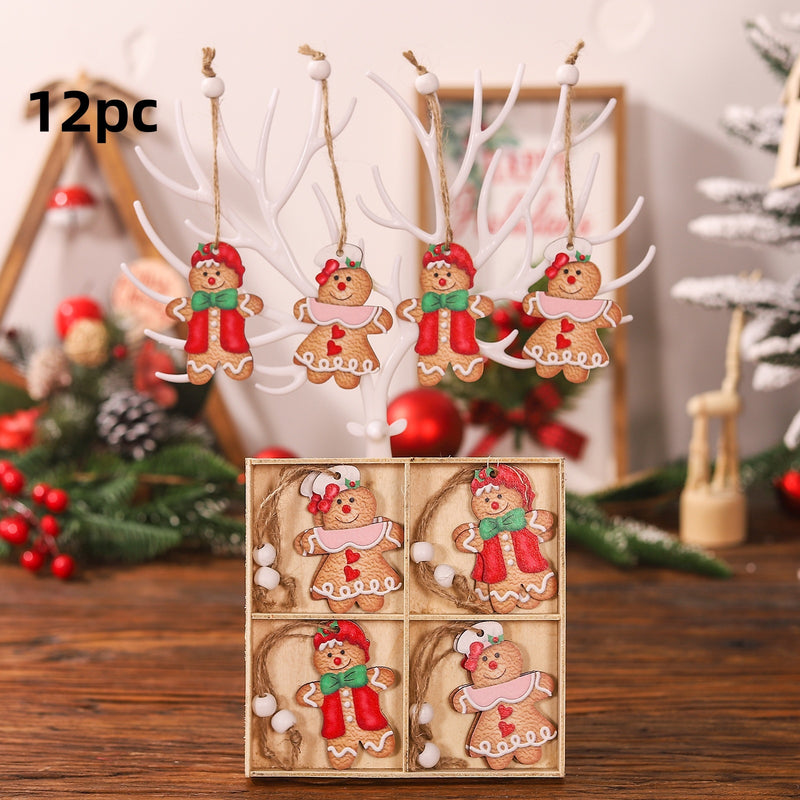 Christmas Decorations Cartoon Four-grid Wooden Gingerbread Man Couple Doll Pendant