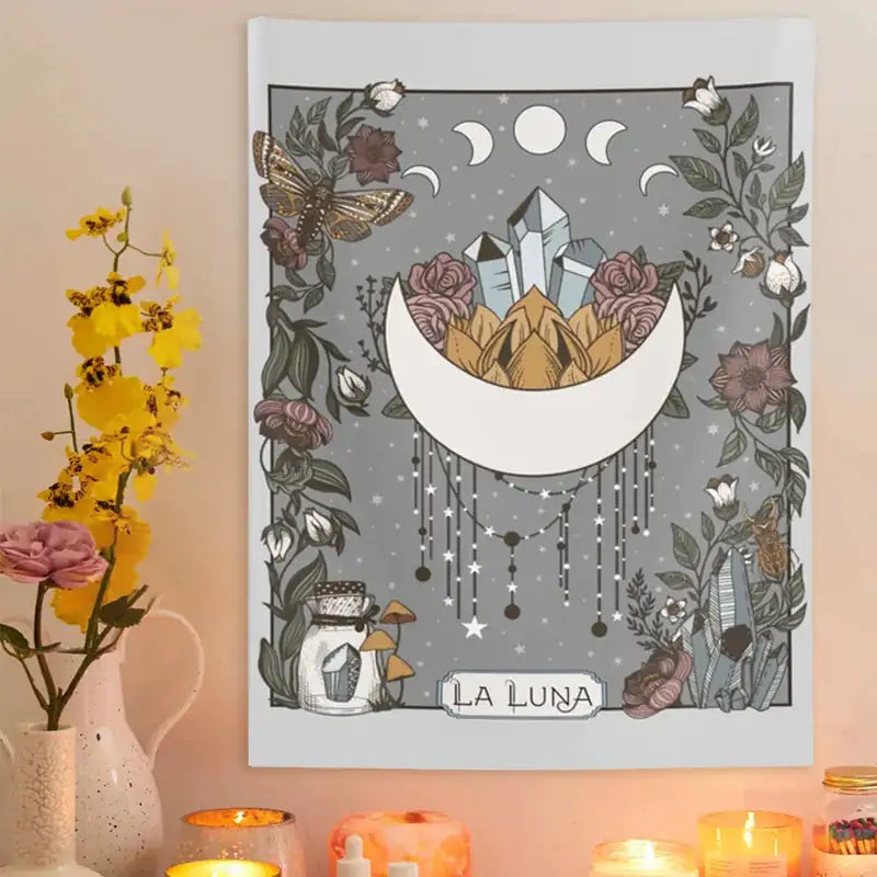 La Luna Tapestry Wall Hanging Moon Phase Tarot Card - The Snow Owls