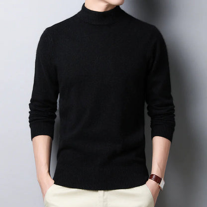 Men's Thick Knit Half-High Collar Pullover Sweater