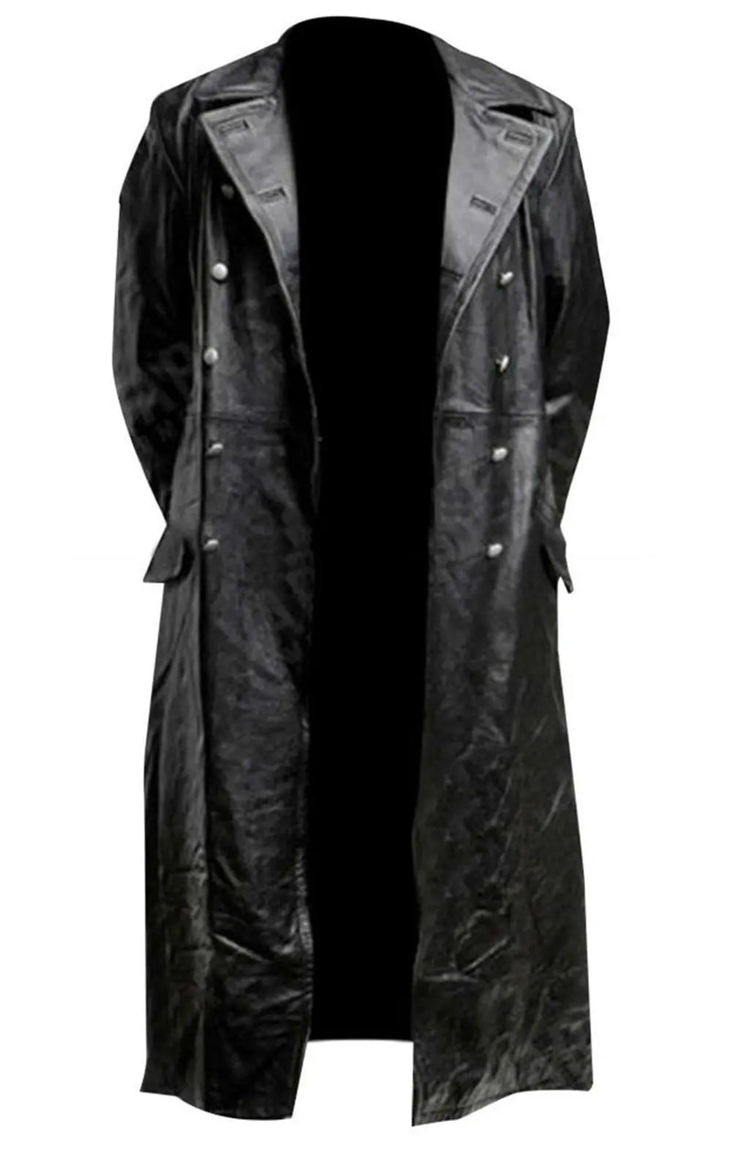 Black Leather Trench Coat - The Snow Owls