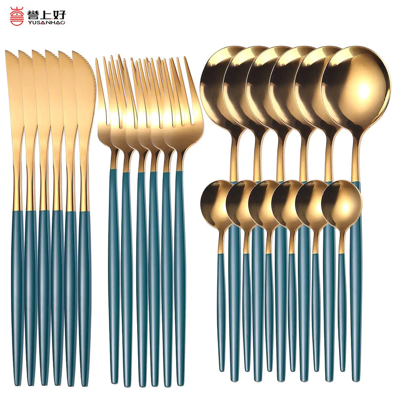 24pcs Gold Stainless Steel Cutlery Set - The Snow Owls
