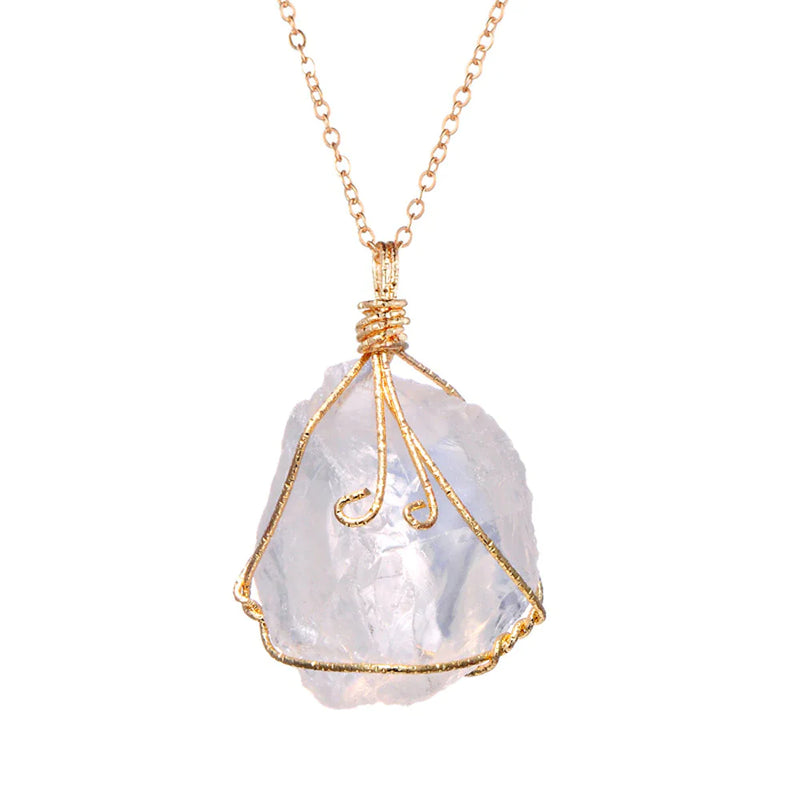 Natural Gemstone Necklace Chakra Stone Pendant Energy Healing Crystal with Chain - The Snow Owls