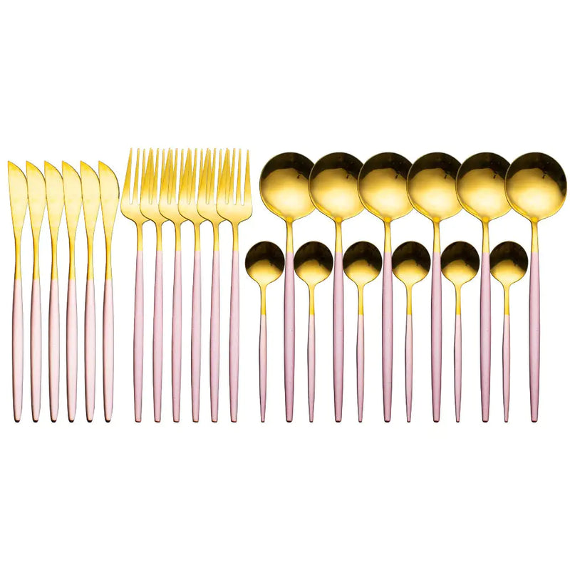 24pcs Gold Stainless Steel Cutlery Set - The Snow Owls