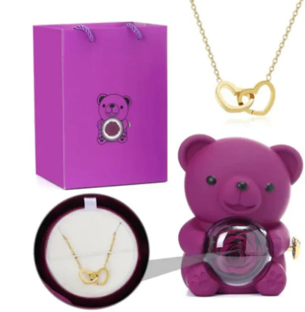 Eternal Rose Teddy Bear Jewelry Box & Necklace