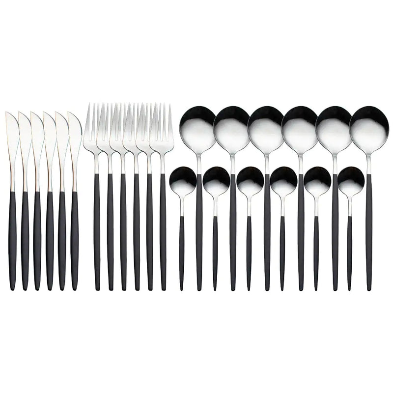 24pcs Gold Stainless Steel Cutlery Set - The Snow Owls