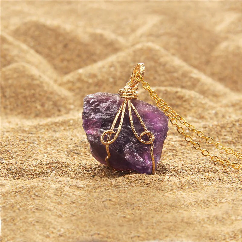 Natural Gemstone Necklace Chakra Stone Pendant Energy Healing Crystal with Chain - The Snow Owls