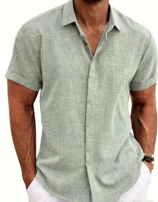 V-Neck Cotton Linen Shirt - The Snow Owls