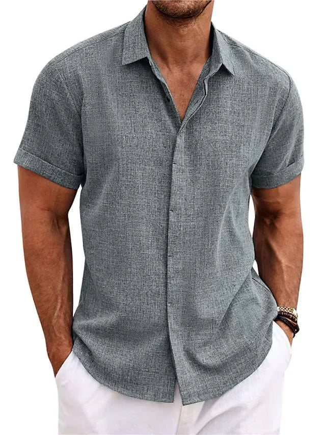 V-Neck Cotton Linen Shirt - The Snow Owls