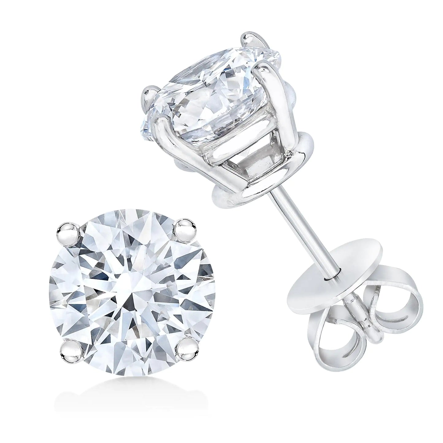 14K White Gold 1/2 Cttw 4-Prong Set Brilliant Round-Cut Solitaire Lab Grown Diamond Push Back Stud Earrings (F-G Color, VS2-SI1 Clarity)