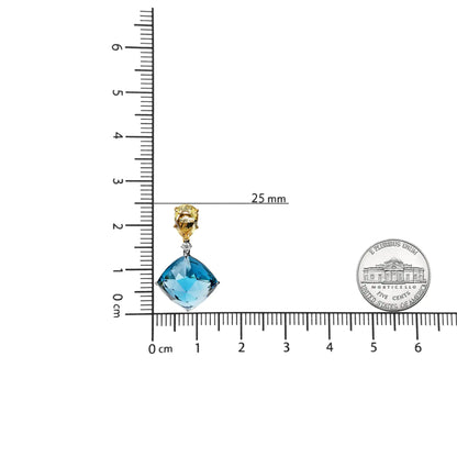 18K White and Yellow Gold 1/5 Cttw Diamond with Pear Cut Lemon Quartz, and Cushion Cut London Blue Topaz Gemstone Dangle Earring (G-H Color, SI1-SI2 Clarity)