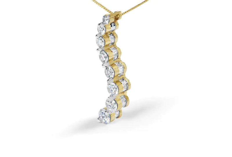 AGS Certified 14K Yellow Gold 3.0 Cttw Baguette and Brilliant Round-Cut Diamond Journey 18" Pendant Necklace (G-H Color, SI2-I1 Clarity) - The Snow Owls