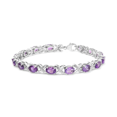 .925 Sterling Silver 7x5mm Oval Amethyst and Diamond Accent X-Link Bracelet (H-I Color, SI1-SI2 Clarity) - Size 7" - The Snow Owls