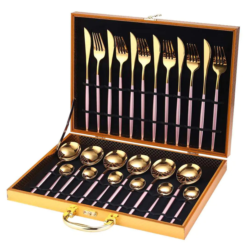 24pcs Gold Stainless Steel Cutlery Set - The Snow Owls
