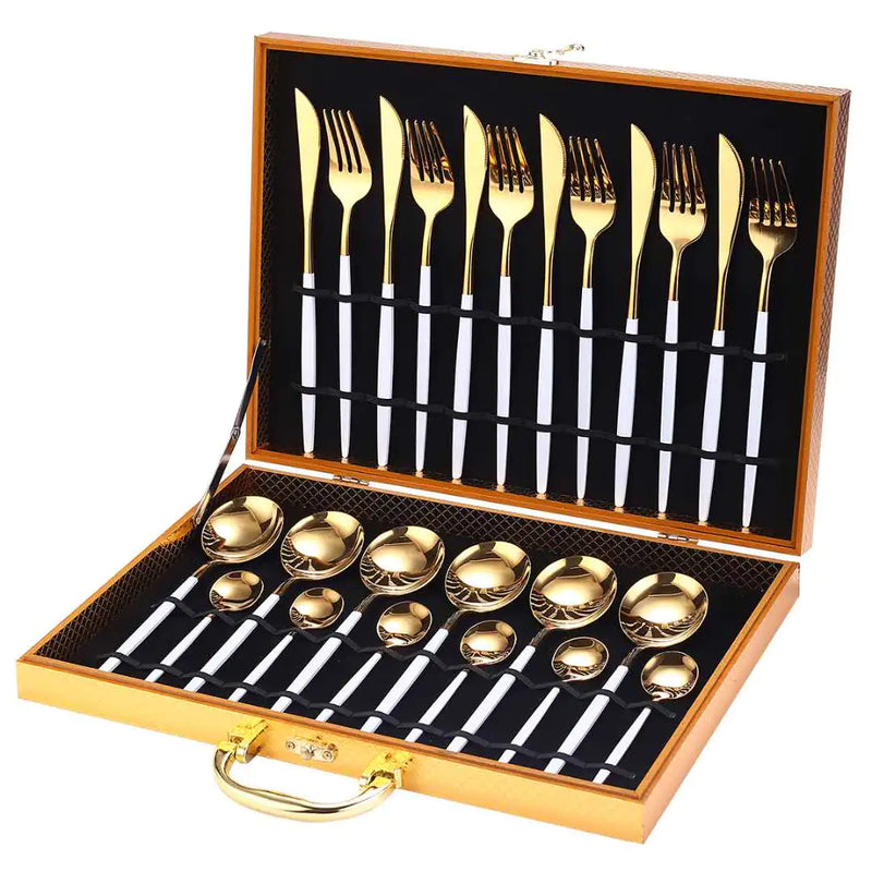 24pcs Gold Stainless Steel Cutlery Set - The Snow Owls