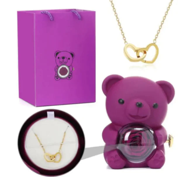 Eternal Rose Teddy Bear Jewelry Box & Necklace