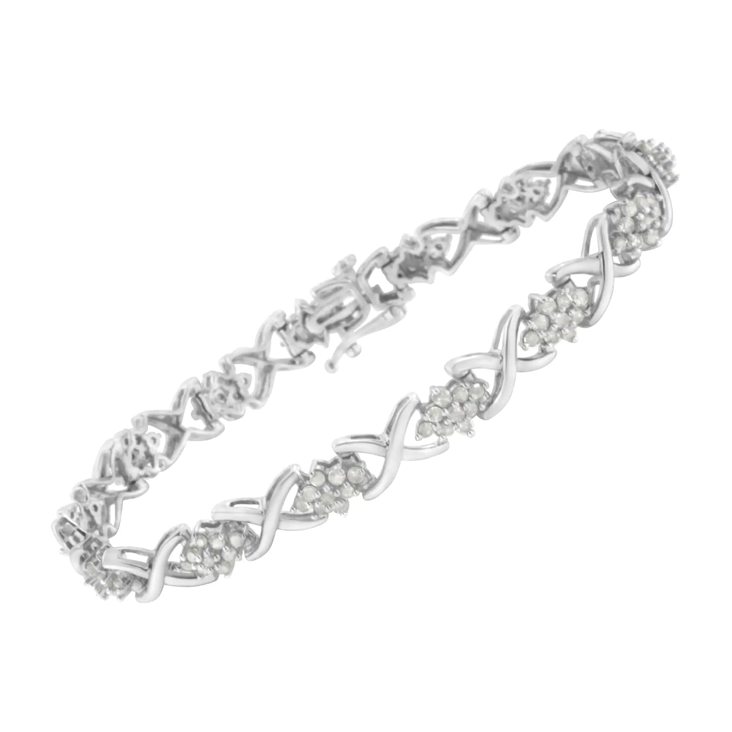 .925 Sterling Silver 2-1/4 Cttw Diamond 7” Cluster X Link Bracelet (I-J Color, I3 Clarity)