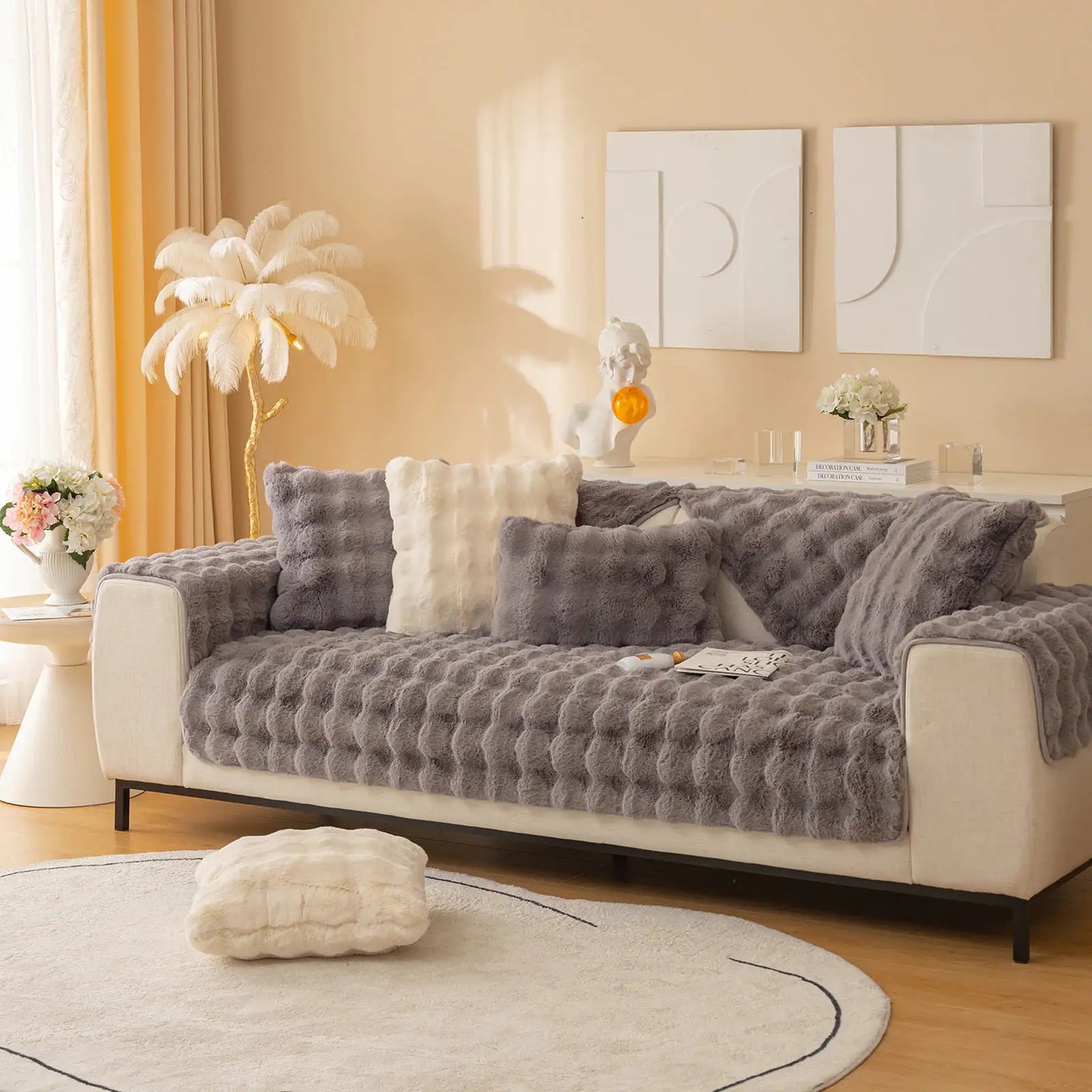 Super Soft Shaggy Non-Slip Plush Sofa Cover