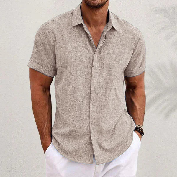 V-Neck Cotton Linen Shirt - The Snow Owls