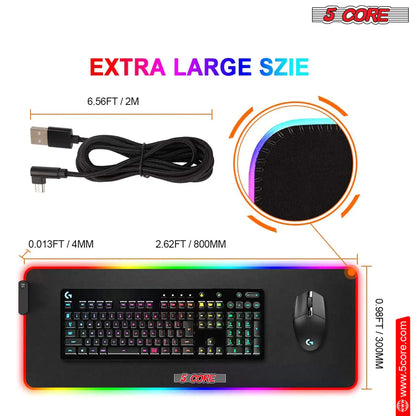 5Core RGB Mouse Pad  12 Light Modes High-Performance Soft Padded Large Gaming Keyboard Mouse Mat