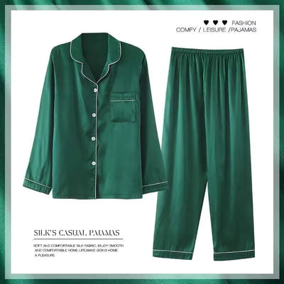 Women's Spring And Autumn Thin Long Sleeve Silk Home wear Two-piece Set - The Snow Owls