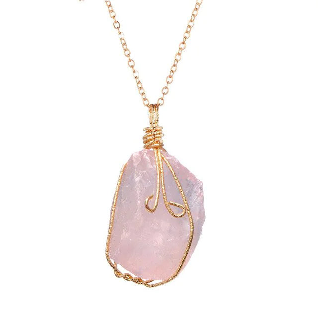 Natural Gemstone Necklace Chakra Stone Pendant Energy Healing Crystal with Chain - The Snow Owls