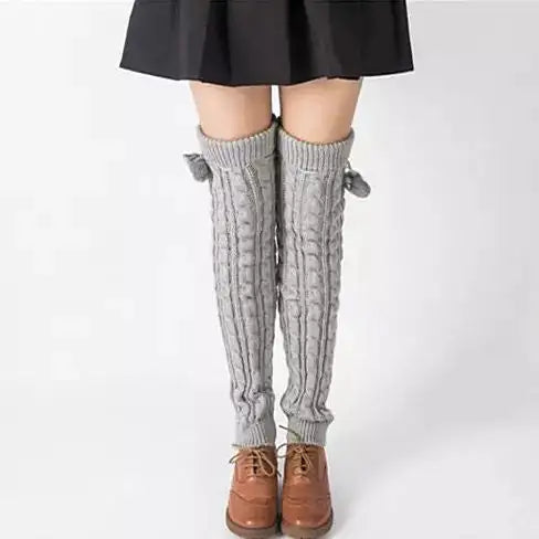 POMPOM LOVE Adorable Knee High Socks - The Snow Owls
