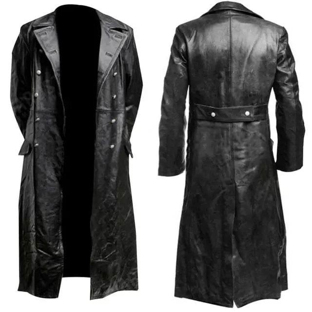 Black Leather Trench Coat - The Snow Owls