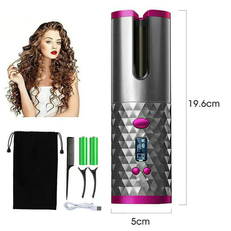 Hair Curler LCD Cordless Auto Rotating Waver Curling Iron Ceramic Wireless USA - The Snow Owls