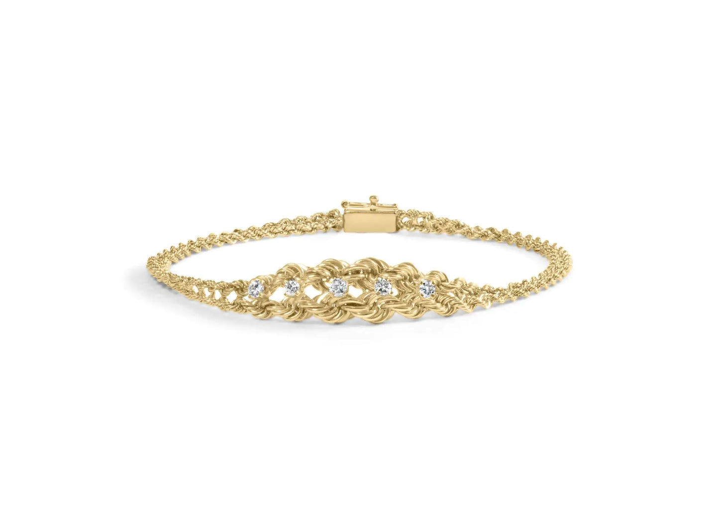 10K Yellow Gold 1/4 Cttw Round-Cut Diamond Basket Weave Rope Chain Style 7" Bracelet (H-I Color, I1-I2 Clarity)