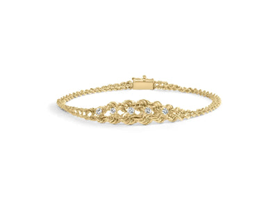 10K Yellow Gold 1/4 Cttw Round-Cut Diamond Basket Weave Rope Chain Style 7" Bracelet (H-I Color, I1-I2 Clarity) - The Snow Owls