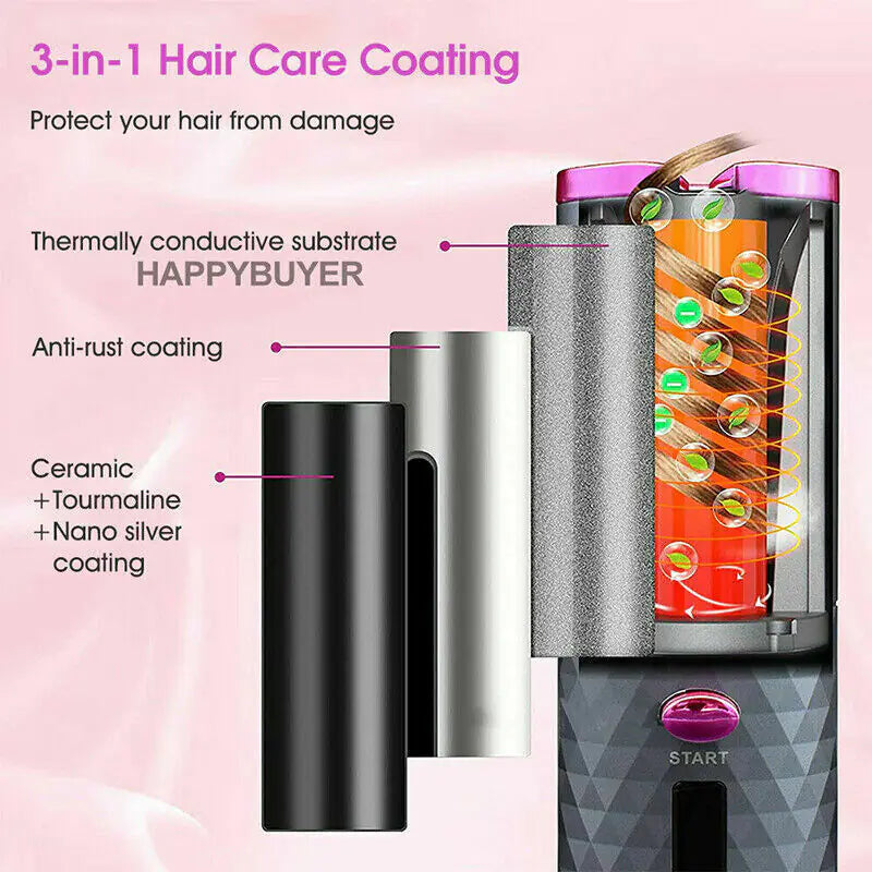 Hair Curler LCD Cordless Auto Rotating Waver Curling Iron Ceramic Wireless USA - The Snow Owls