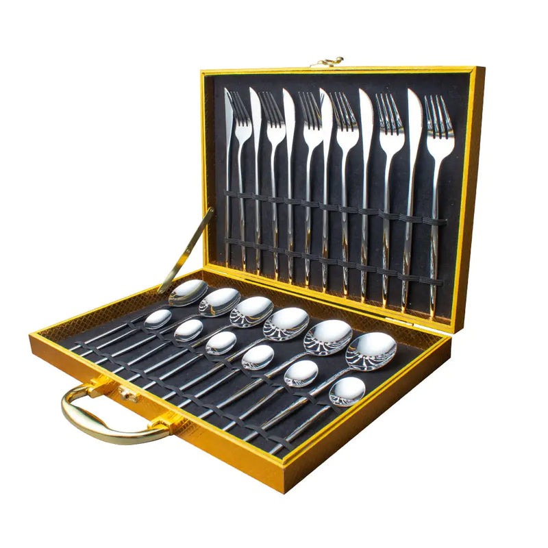24pcs Gold Stainless Steel Cutlery Set - The Snow Owls