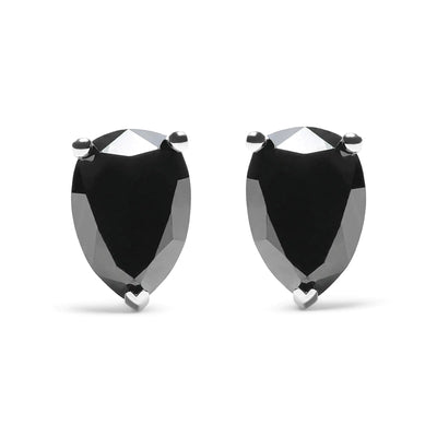 14K White Gold Treated Black Pear Shaped Solitaire Diamond 3 Prong Stud Earrings (Black Color, VS2-SI1 Clarity) - The Snow Owls