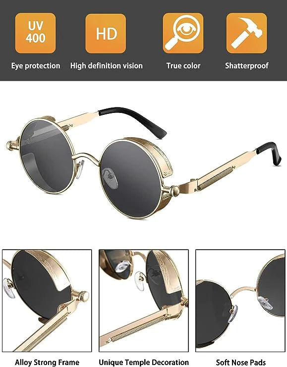Retro Round Polarized Sunglasses Men Women Vintage Gothic Steampunk Glasses - The Snow Owls