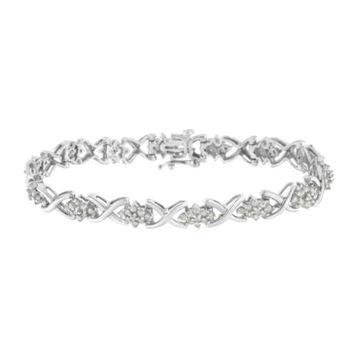 .925 Sterling Silver 2-1/4 Cttw Diamond 7” Cluster X Link Bracelet (I-J Color, I3 Clarity) - The Snow Owls