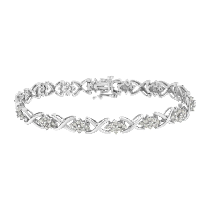 .925 Sterling Silver 2-1/4 Cttw Diamond 7” Cluster X Link Bracelet (I-J Color, I3 Clarity) - The Snow Owls