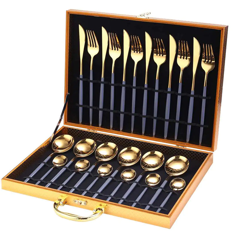 24pcs Gold Stainless Steel Cutlery Set - The Snow Owls