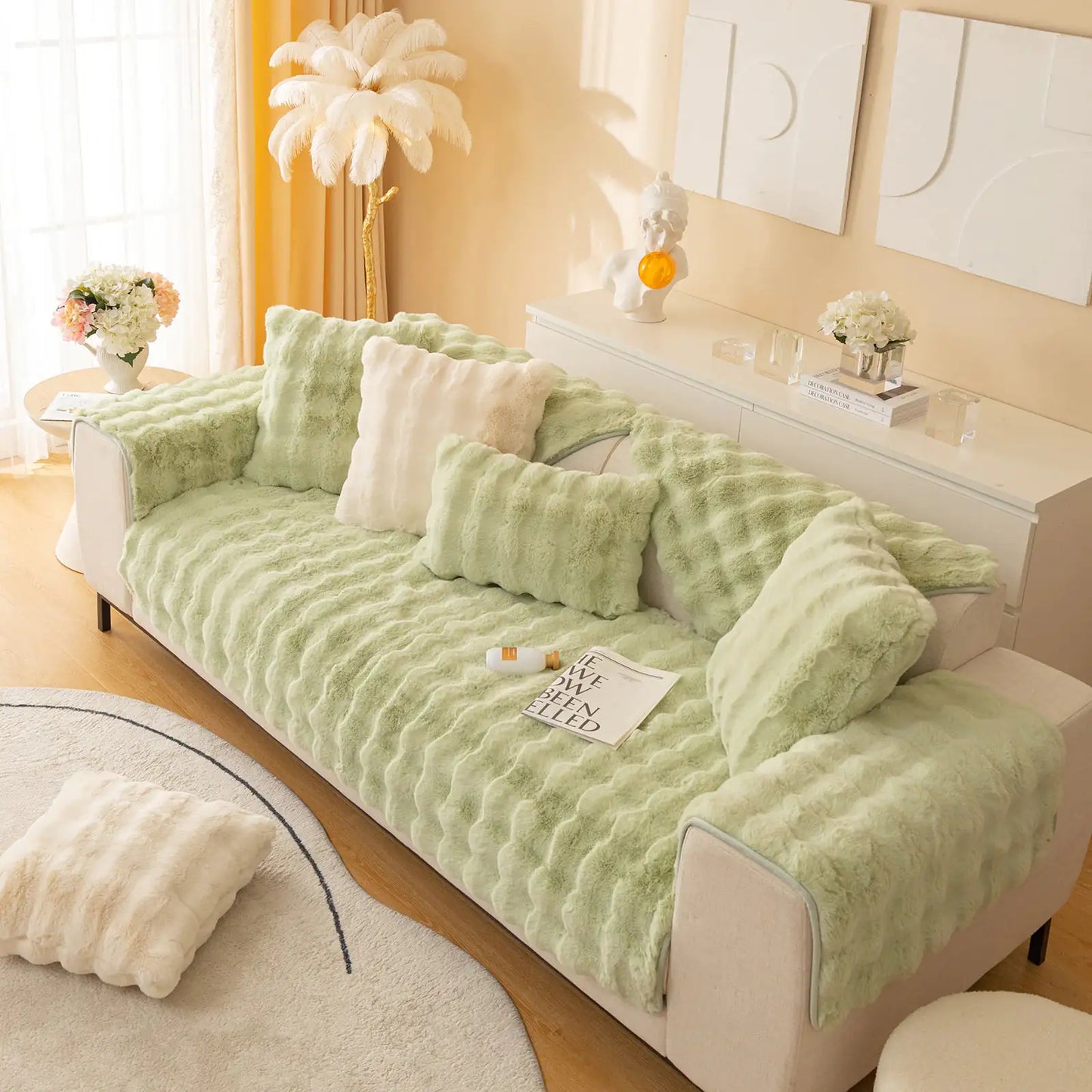 Super Soft Shaggy Non-Slip Plush Sofa Cover