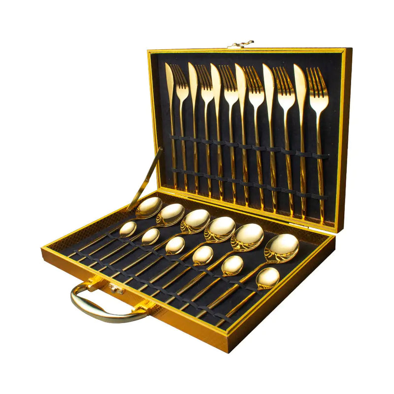 24pcs Gold Stainless Steel Cutlery Set - The Snow Owls